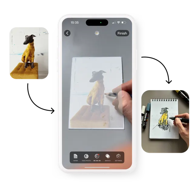 Tracing a photo onto paper through the Sketchar AR camera view