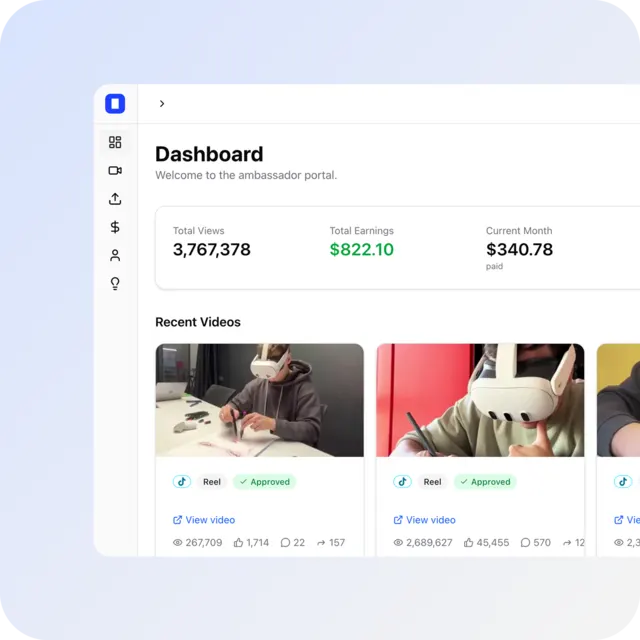 Payout dashboard of the ambassador platform