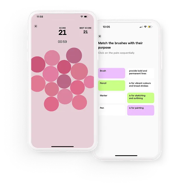Quizzes and mini-games inside the app