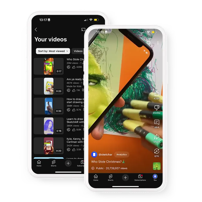 Sketchar content on TikTok and YouTube